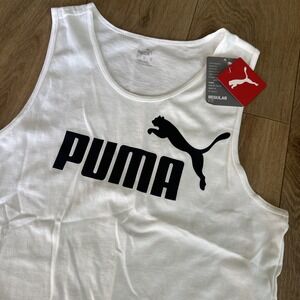Puma Tank Top Mens Medium White Black Panther Logo Lightweight Sleeveless NEW